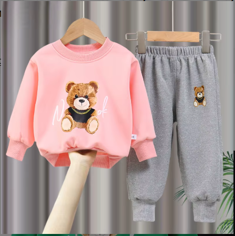 Ensemble 2 Pièces "Teddy Bear" - Sweat Rose Ourson et Jogging Gris