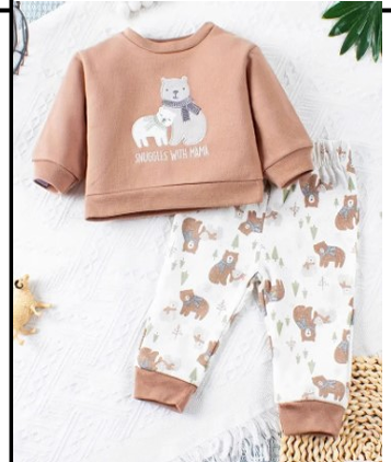 Ensemble 2 Pièces - Sweat Ours Polaire Beige et Pantalon Imprimé Animaux