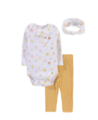 Ensemble 3 Pièces Bébé Fille "Floral Dreams" - Body Blanc Imprimé Fleurs, Pantalon Moutarde et Bandeau Assorti