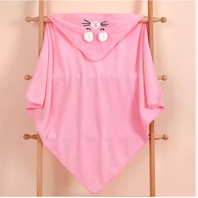 Serviette de Bain Bébé à Capuche Lapin Rose - Cape de Sortie de Bain Ultra-Douce