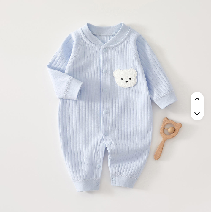 Grenouillère Bébé Garçon Bleu Clair Côtelée avec Ourson