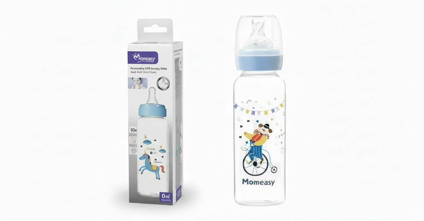 Biberon Standard Anti-Colique Momeasy 240ml | Anti-Fuite, Facile à Nettoyer & Coloris Assortis (Copie)