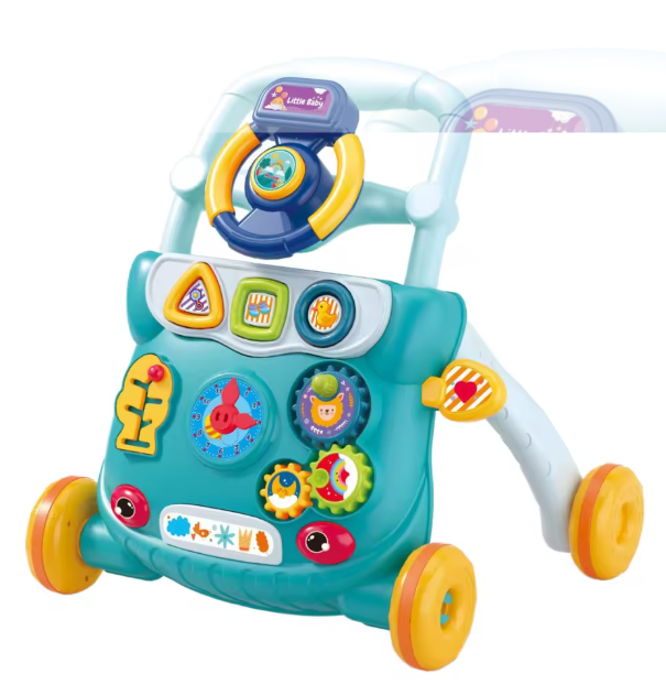 Trotteur Pousseur 4-en-1 Éducatif | Chariot de Marche Musical avec Activités d'Éveil 9-24 Mois - Bleu