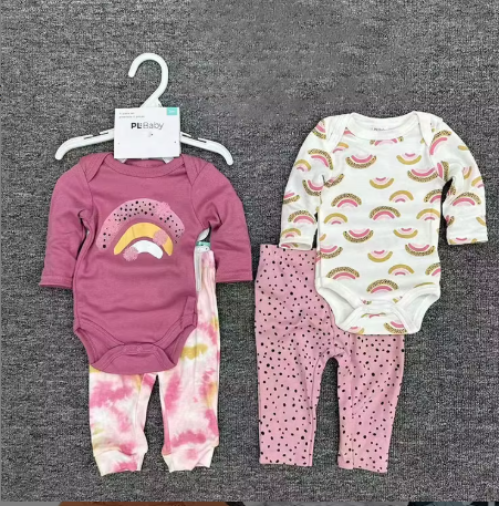 Ensemble 4 Pièces Bébé Fille "Rainbow Magic" - 2 Bodies Arc-en-Ciel et 2 Pantalons Coordonnés