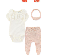 Ensemble 3 Pièces Bébé Fille "Little Angel" - Body Blanc à Volants, Pantalon Rose à Pieds et Bandeau Assorti