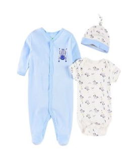 Ensemble 3 Pièces Bébé Garçon "Little Prince" - Grenouillère Bleue Couronne, Body Blanc Imprimé et Bonnet Assorti