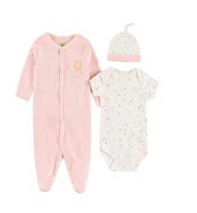 Ensemble 3 Pièces Bébé Fille "Sweet Bear" - Grenouillère Rose Ourson, Body Blanc à Pois et Bonnet Assorti