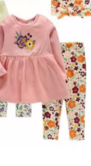 Ensemble 3 Pièces Bébé Fille "Floral Turkey" - Robe Rose à Volants, Legging Imprimé Floral et Bandeau Assorti