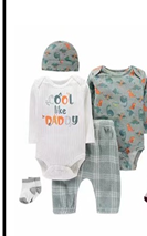 Ensemble 5 Pièces Bébé Garçon "Cool Dude" - 2 Bodies Manches Longues, Pantalon à Carreaux, Chapeau et Chaussettes Assortis