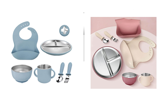 MOMEASY – Set Repas Bébé 7 Pièces Silicone & Inox | Antidérapant, Durable