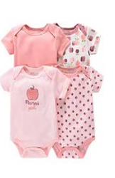 Lot de 4 Bodies à Manches Courtes avec Broderie Florale rose