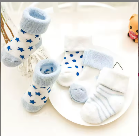 Lot de 5 Paires de Chaussettes Bébé Garçon Bleu et Blanc - Motifs Étoiles, Pois et Rayures