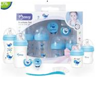 MOMEASY – Coffret de Biberons 9 pcs bleu Tétines Anti-Colique, Sucette Orthodontique