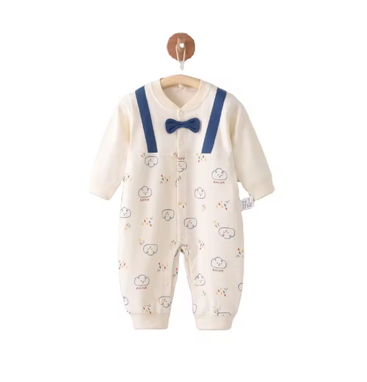 Grenouillère Garçon Style Gentleman avec Nœud Papillon et Bretelles