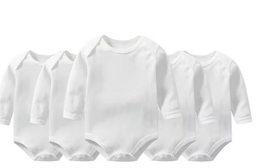 Lot de 5 Bodies Bébé Blancs Manches Longues – 100% Coton Doux