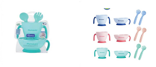 MOMEASY – Coffret Repas Bébé “Mealtime Set” | Bol, Gobelet à Poignées, Cuillère & Fourchette