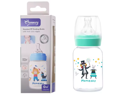 Biberon Standard Anti-Colique Momeasy 120ml  | Anti-Fuite, Facile à Nettoyer & Coloris Assortis