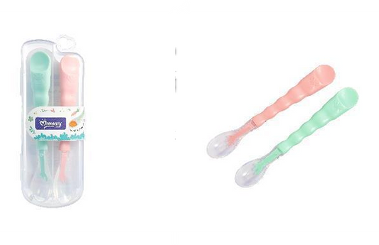 MOMEASY – Set de 2 Cuillères en Silicone Souple avec Boîte de Rangement | Sans BPA & Douces pour les Gencives