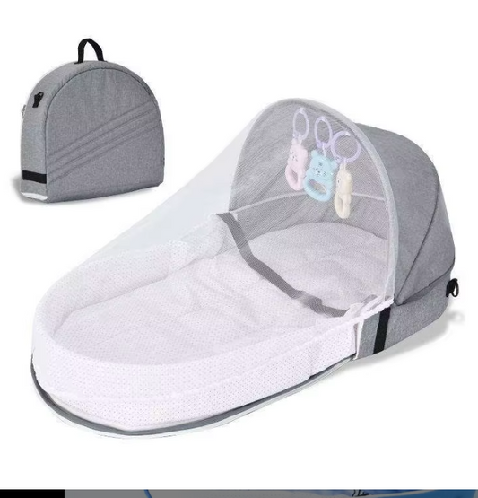 Sac à Langer Lit de Voyage 3-en-1 | Sac Bébé Pliable avec Moustiquaire Intégrée - Gris