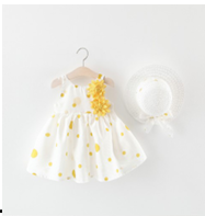 Robe Bébé à Pois Jaunes avec Chapeau