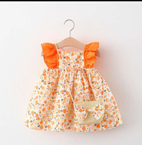 Robe Bébé à Fleurs Oranges - Manches Volantées