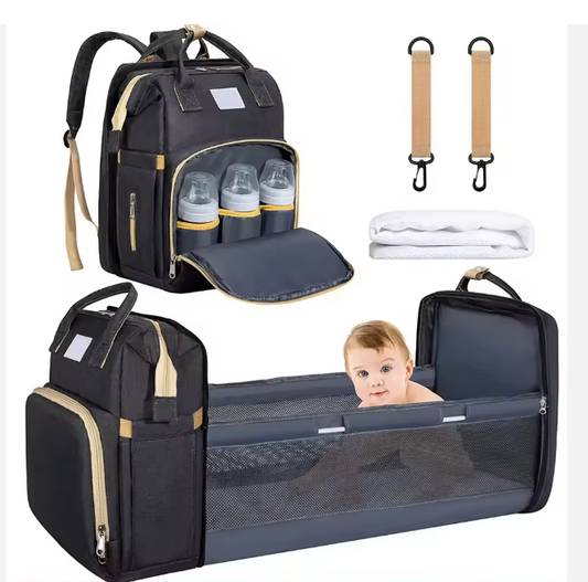 Sac à Langer Lit de Voyage 2-en-1 | Sac à Dos Multifonction Imperméable avec Accessoires - Noir