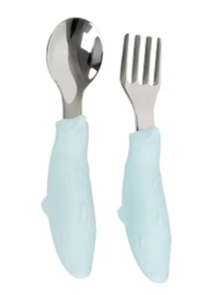 MOMEASY – Set de 2 Couverts Bébé Silicone & Inox | Cuillère et Fourchette Ergonomique