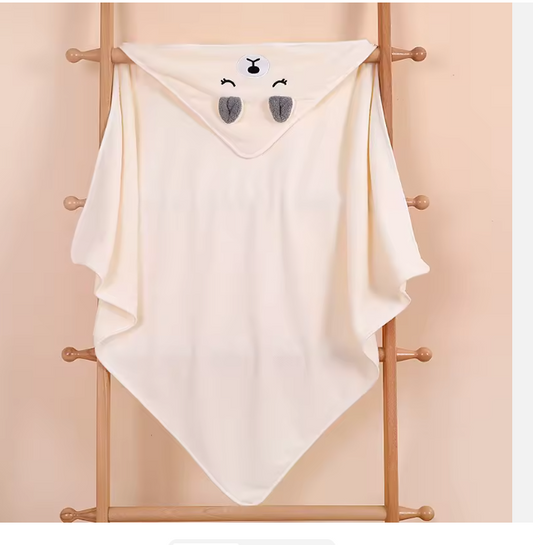 Serviette de Bain Bébé à Capuche Lapin Blanc - Cape de Sortie de Bain Ultra-Douce